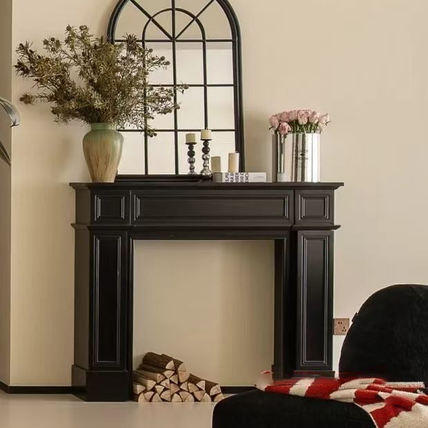 Traditional Vintage Square Artificial Wood Panel Veneer Mantel For Living Room