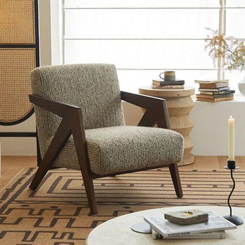 Traditional French Rectangular Cotton-Linen Fabric Solid Wood Accent Chair Backrest Armrest For Living Room