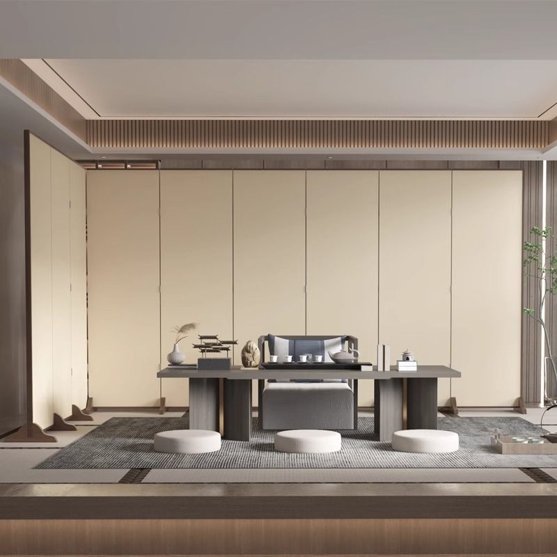 Traditional Chinese Rectangular Fir Wood Solid Wood Plywood Cotton Canvas Room Divider For Living Room