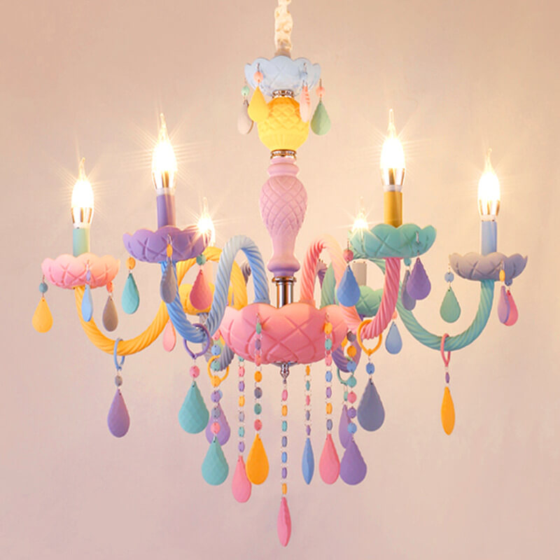 Lustre en cristal en verre candelabre princesse macarons moderne pour enfants 5/6/8/10/12/15 lumières