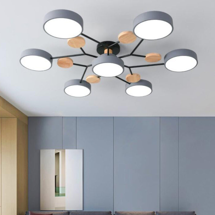 Contemporary Scandinavian Round Molecule Branch Design LED Semi-Flush Mount Ceiling Light For Living Room