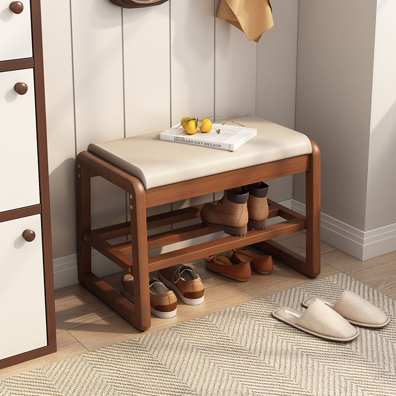 Modern Minimalist Rectangular Faux Leather Solid Wood Shoe Storage 1-Shelf For Entryways