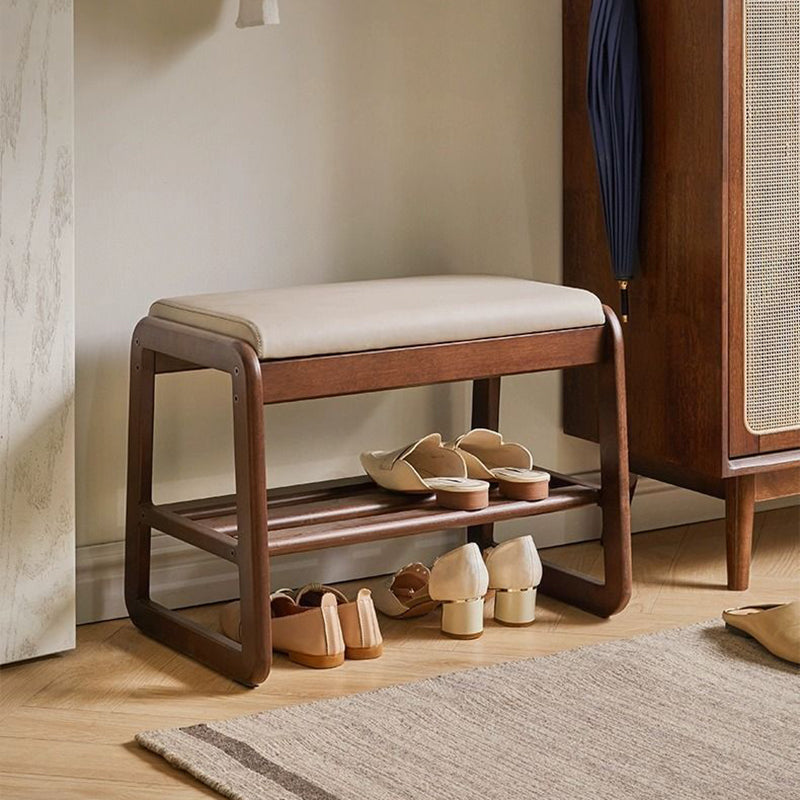 Modern Minimalist Rectangular Solid Wood Microfiber Leather Shoe Storage Benches For Entryways