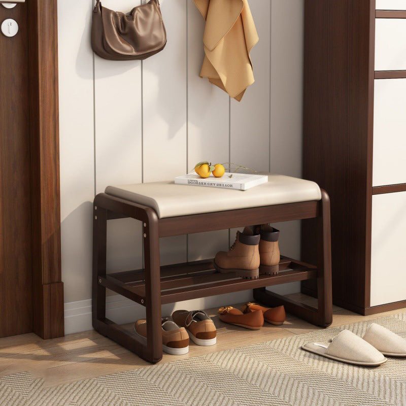 Modern Minimalist Rectangular Solid Wood Microfiber Leather Shoe Storage Benches For Entryways