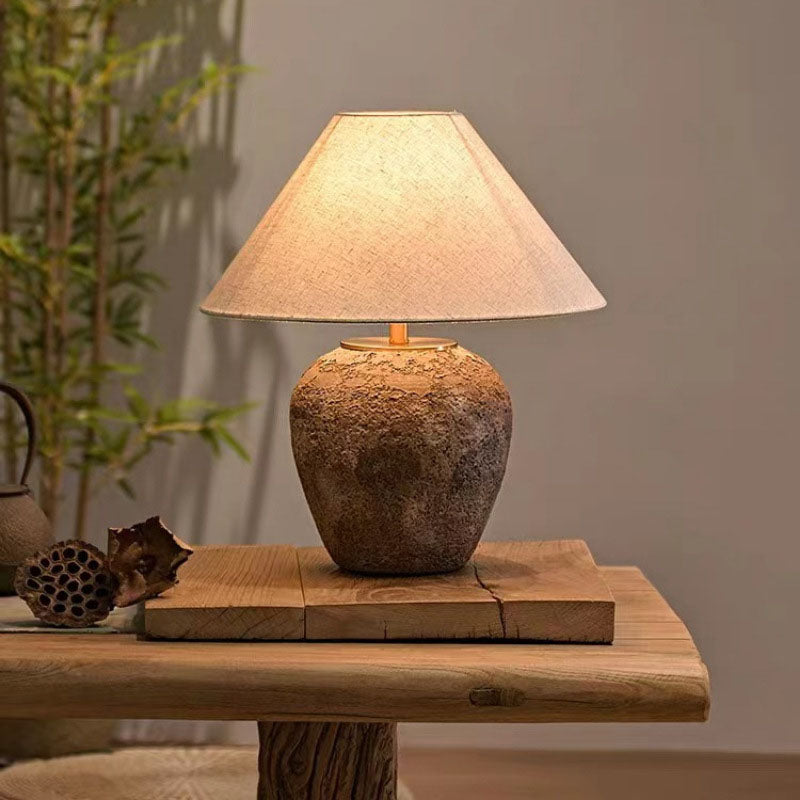 Modern Shabby Chic Cone Fabric Ceramic Jar 1-Light Table Lamp For Bedroom
