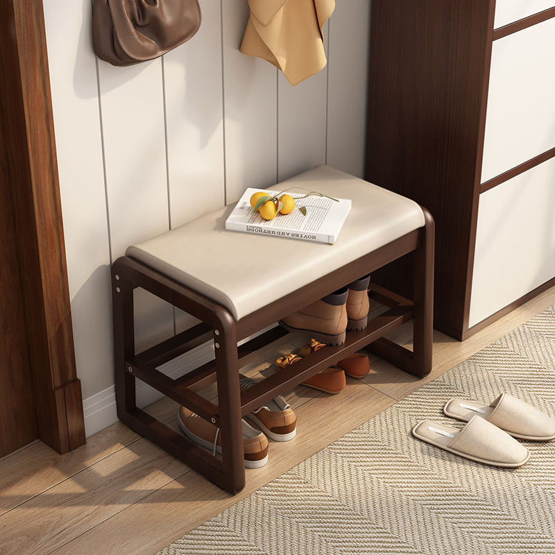 Modern Minimalist Rectangular Faux Leather Solid Wood Shoe Storage 1-Shelf For Entryways