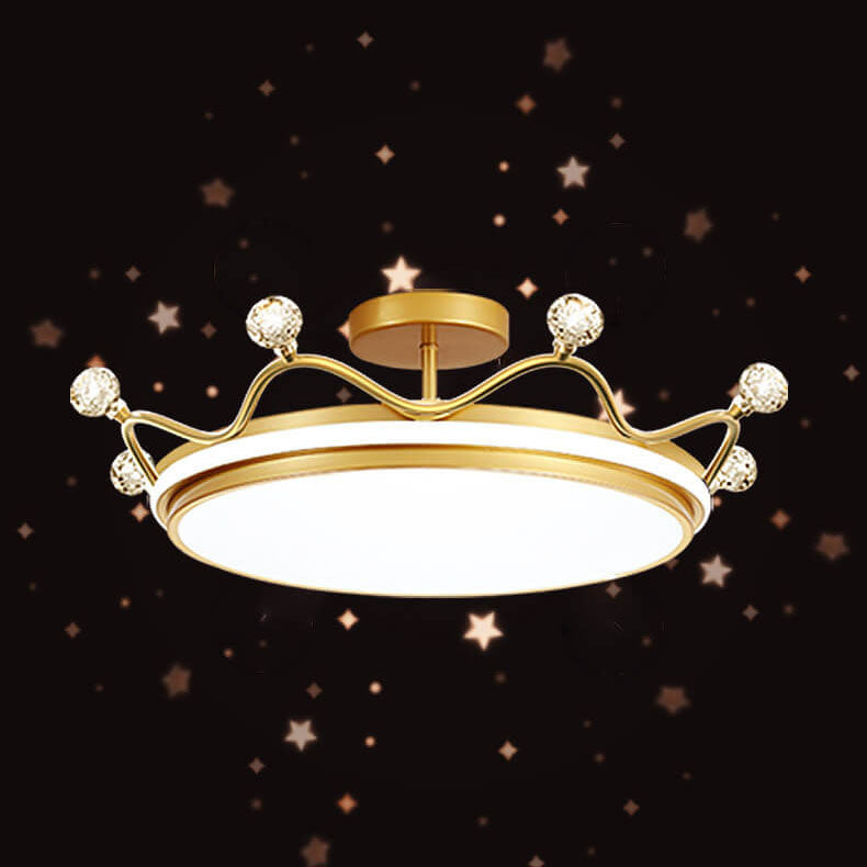 Contemporary Creative Kids Crown Iron Acrylic LED Semi-Flush Mount Ceiling Light For Bedroom