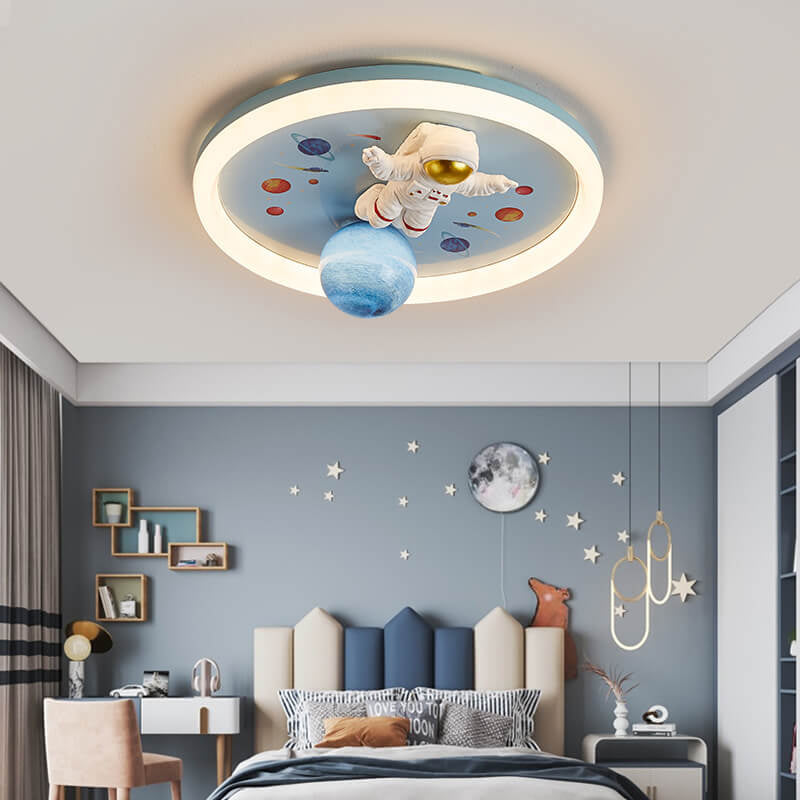 Cartoon Creative Space Astronaut Resin LED Flush Mount Ceiling Light