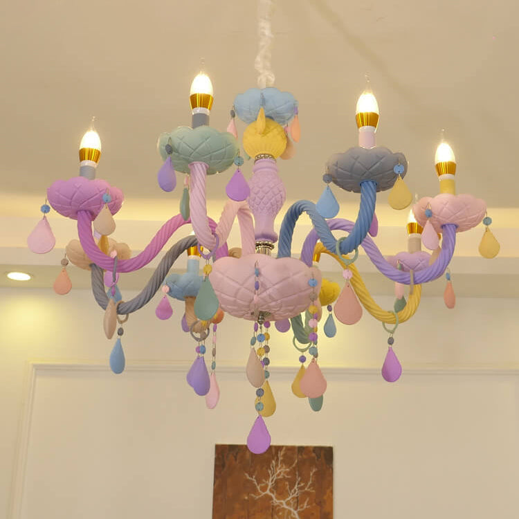 Lustre en cristal en verre candelabre princesse macarons moderne pour enfants 5/6/8/10/12/15 lumières