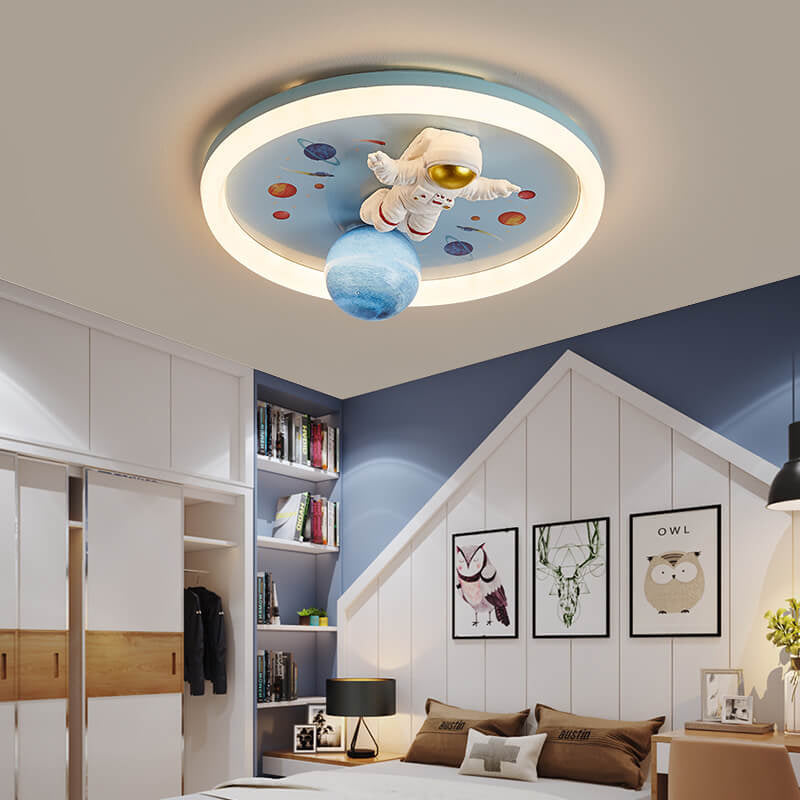 Cartoon Creative Space Astronaut Resin LED Flush Mount Ceiling Light