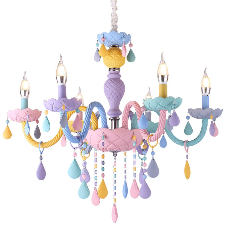 Lustre en cristal en verre candelabre princesse macarons moderne pour enfants 5/6/8/10/12/15 lumières