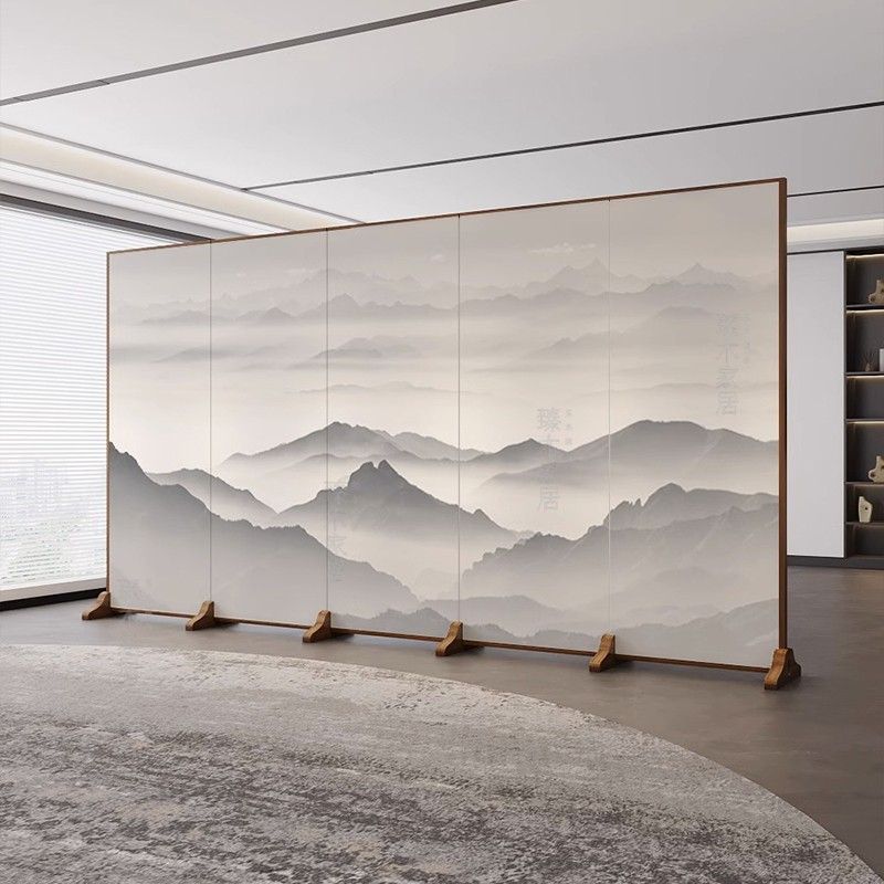 Traditional Chinese Rectangular Fir Wood Solid Wood Plywood Cotton Canvas Room Divider For Living Room