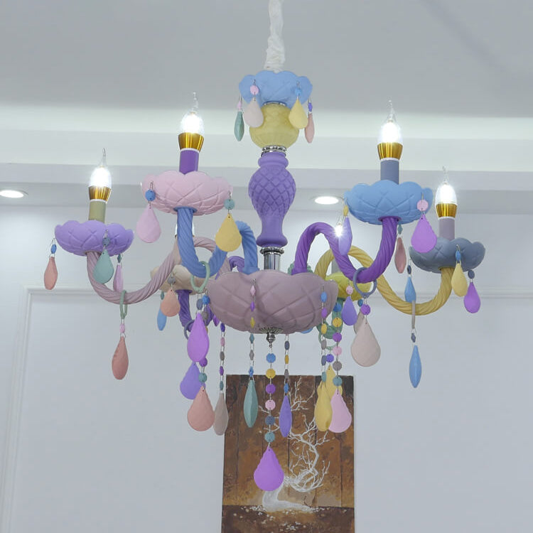 Lustre en cristal en verre candelabre princesse macarons moderne pour enfants 5/6/8/10/12/15 lumières
