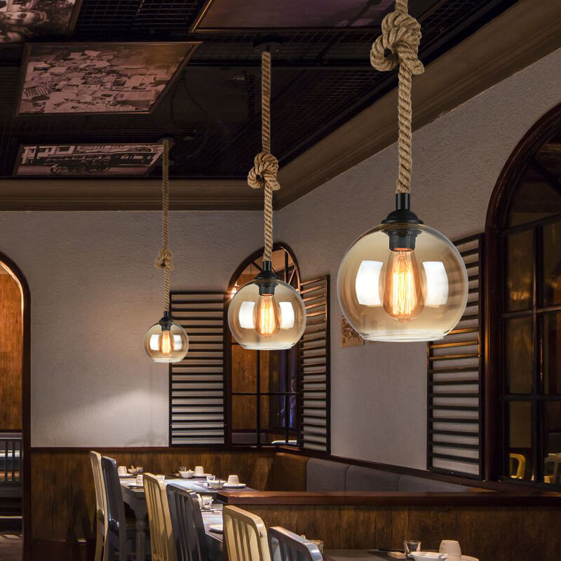 Retro Rope Hanging 1-Light Glass Globe Pendant Light