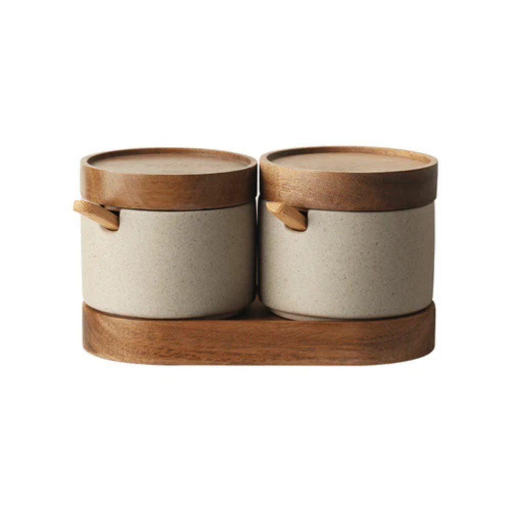 Rustikales Keramik-Gewürzglas-Set