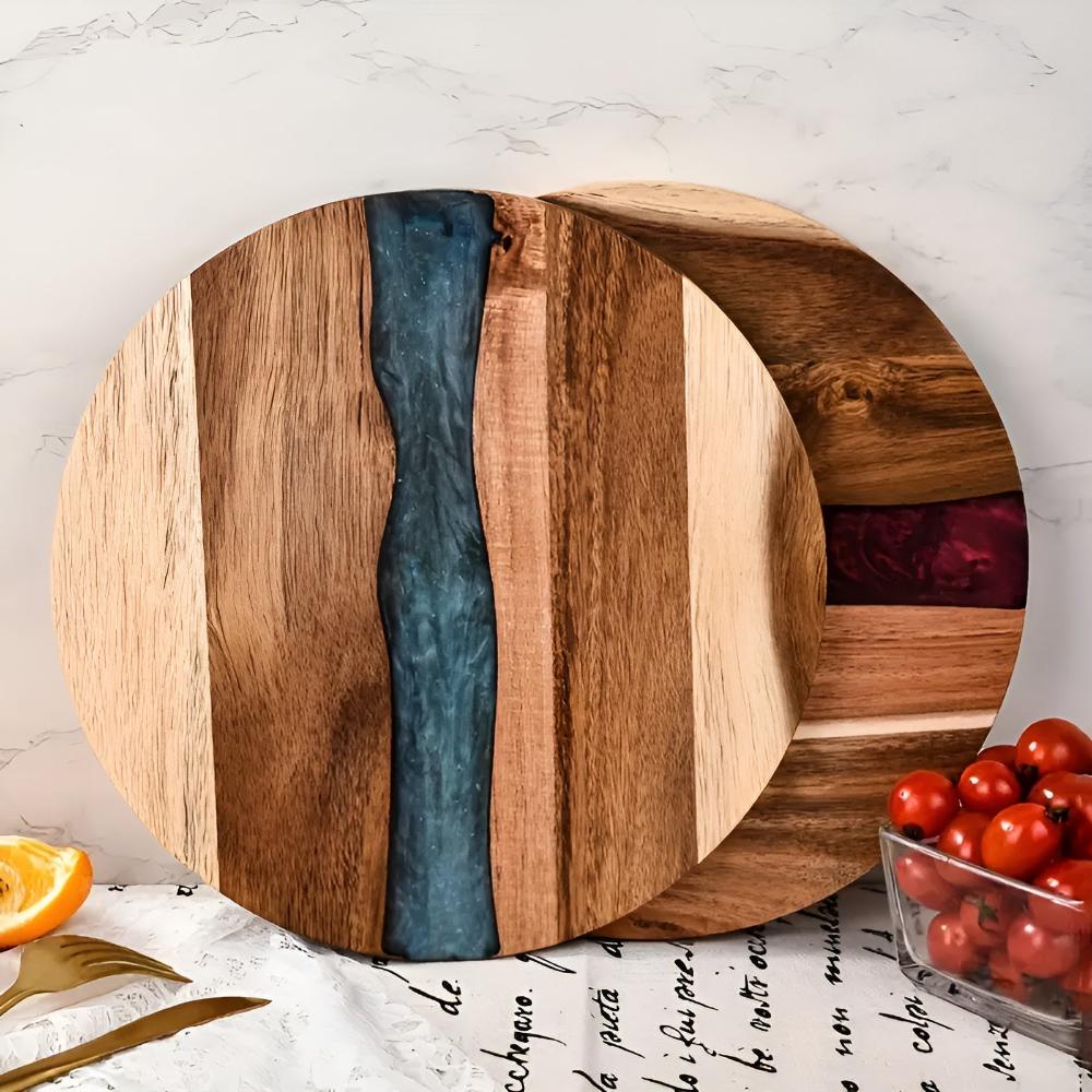 Handgefertigtes Epoxidharz Rundes Holz-Schneidebrett