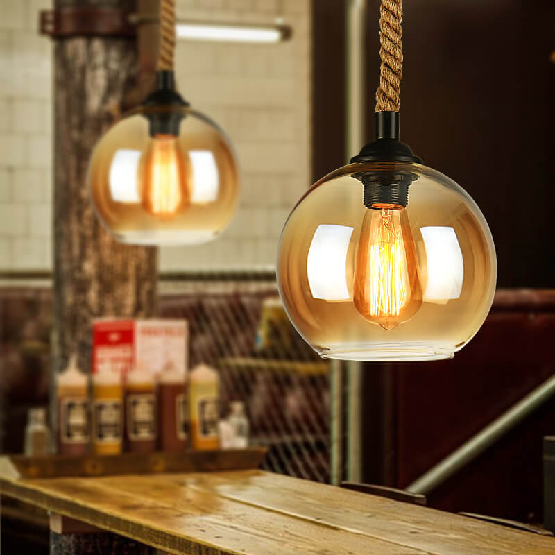 Retro Rope Hanging 1-Light Glass Globe Pendant Light