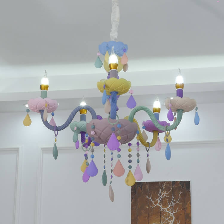 Lustre en cristal en verre candelabre princesse macarons moderne pour enfants 5/6/8/10/12/15 lumières