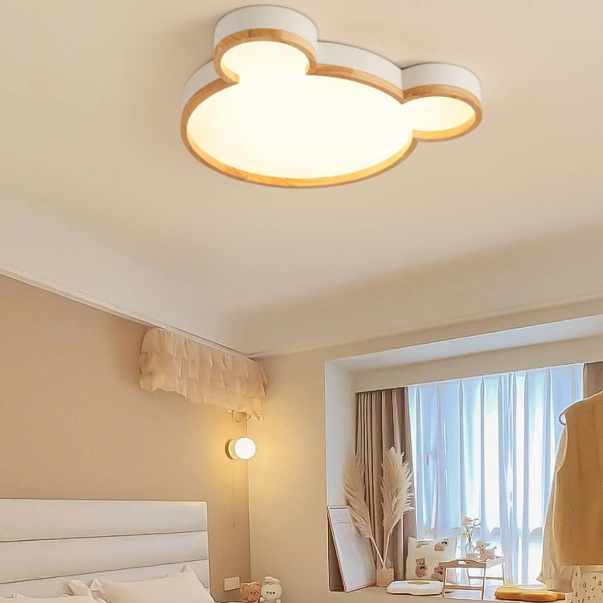 Nordic Wood Bear Shape LED Kids Flush Mount Ceiling Light