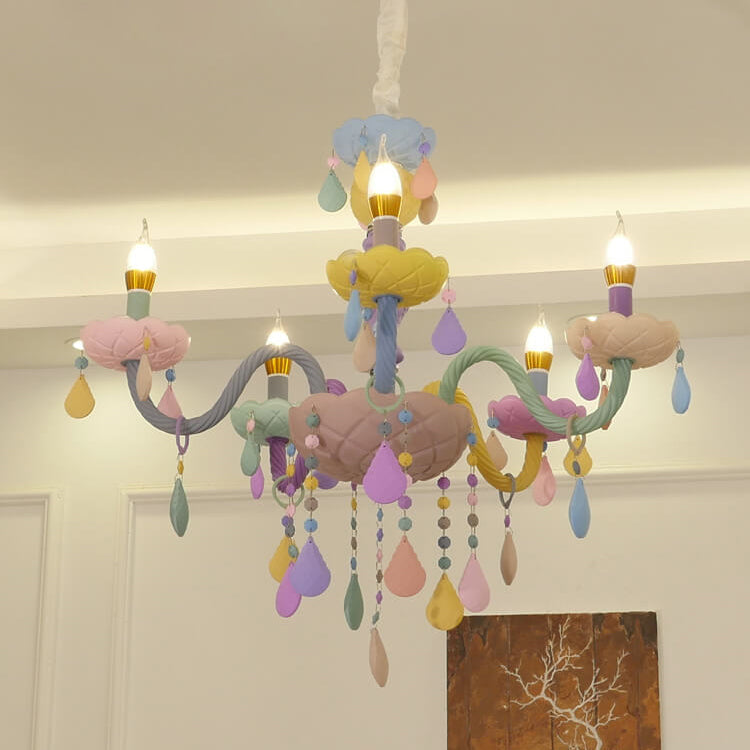Lustre en cristal en verre candelabre princesse macarons moderne pour enfants 5/6/8/10/12/15 lumières