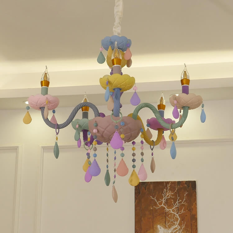 Lustre en cristal en verre candelabre princesse macarons moderne pour enfants 5/6/8/10/12/15 lumières
