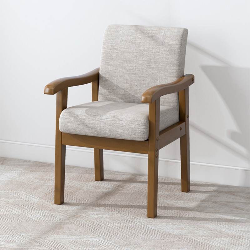 Modern Minimalist Square Rectangular Rubberwood Cotton-linen Desk Chair Backrest Armrest For Home Office