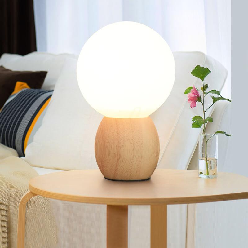 Nordic Solid Wood Milk White Glass Orb 1-Light Table Lamp