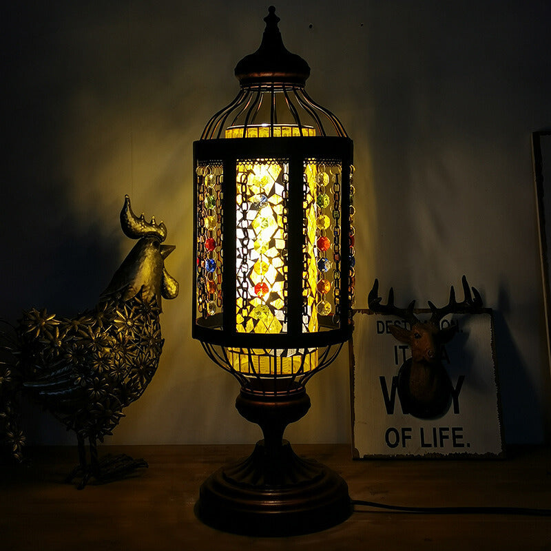 Vintage Turkish Stained Glass Lantern 1-Light Table Lamp
