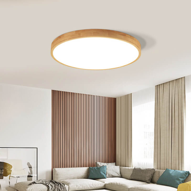 Nordic Solid Wood Round Ultra-Thin LED Flush Mount Ceiling Light