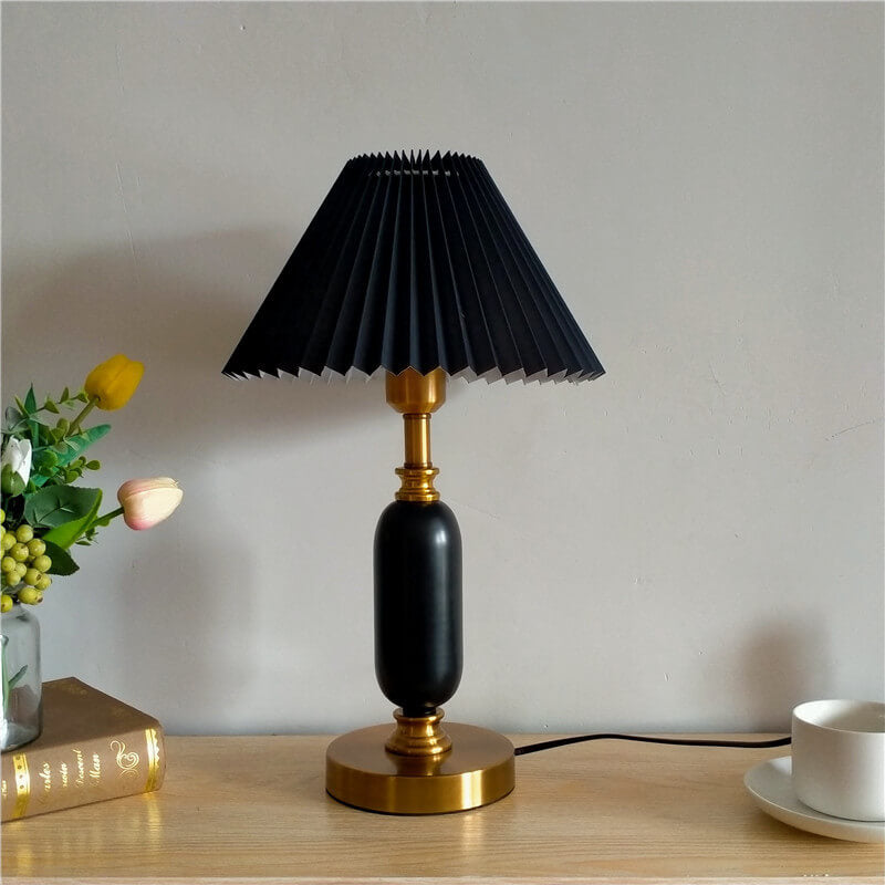 Retro Pleated Shade Column Base 1-Light Table Lamp