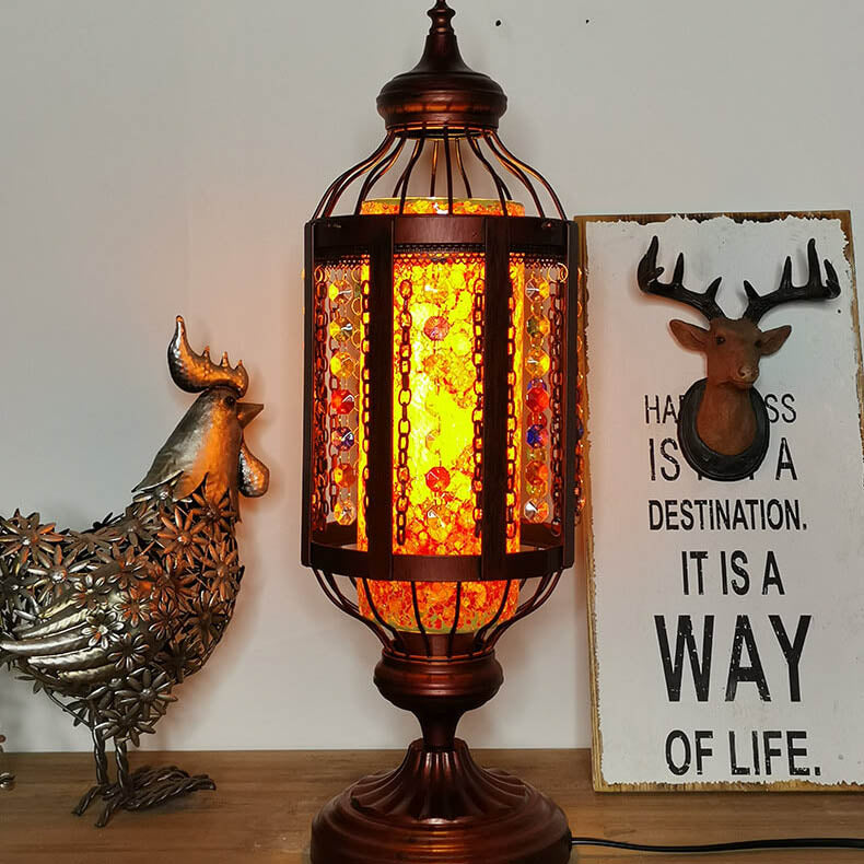 Vintage Turkish Stained Glass Lantern 1-Light Table Lamp
