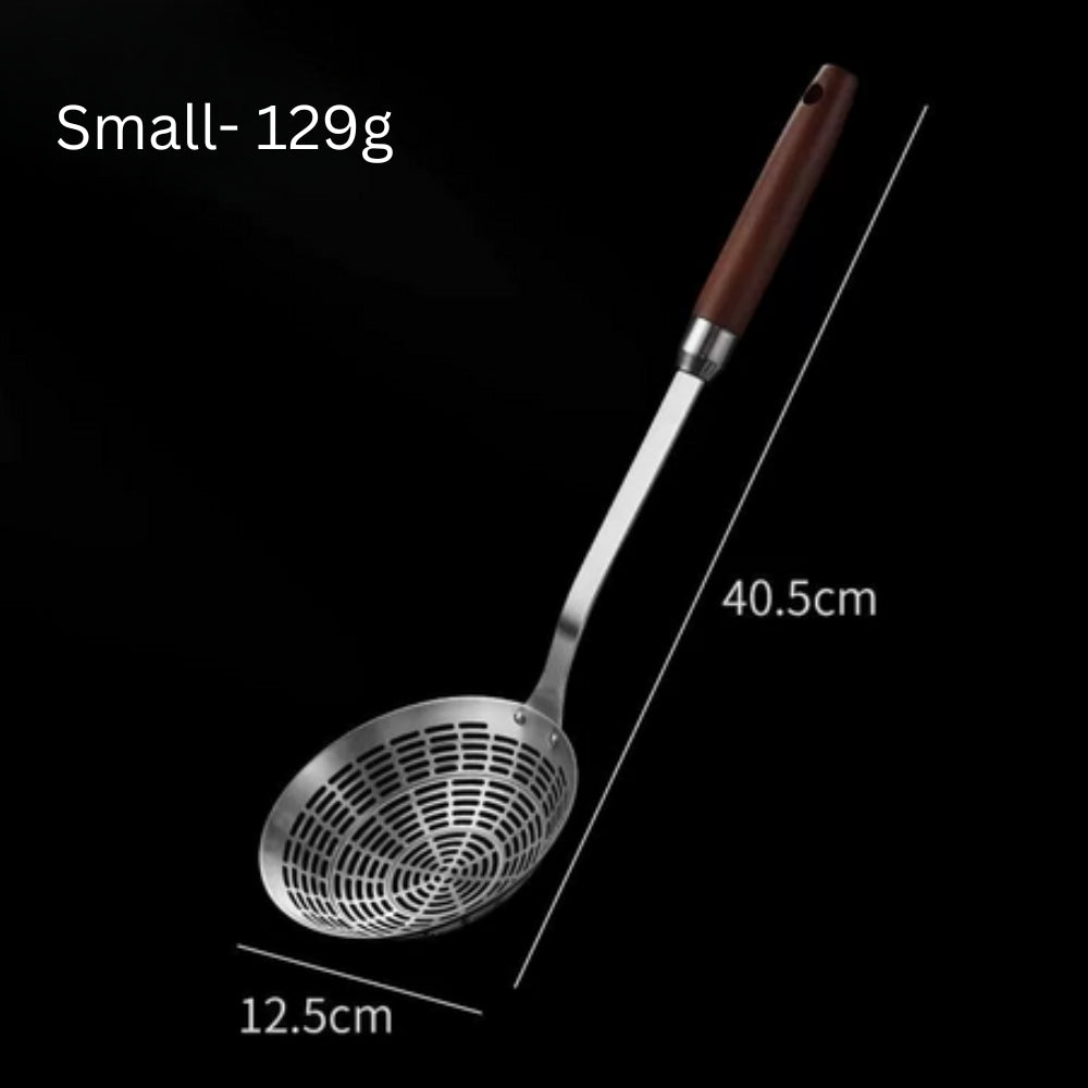 Cucharón Colador de Madera y Acero Inoxidable
