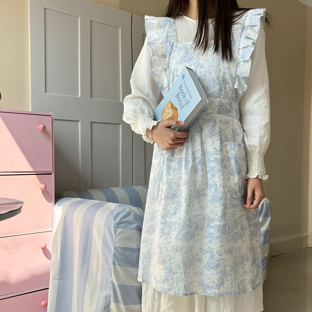 Delantal Floral con Volantes y Tinta