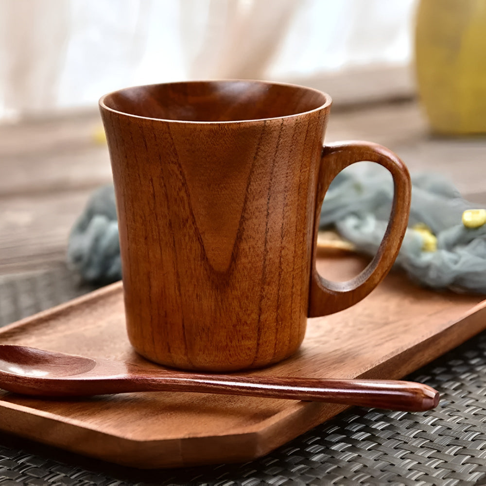 Taza Rústica de Madera Estilo Japonés