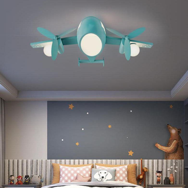 Nordic Creative Kids Cartoon Wrought Iron Airplane LED Flush Mount Ceiling Light