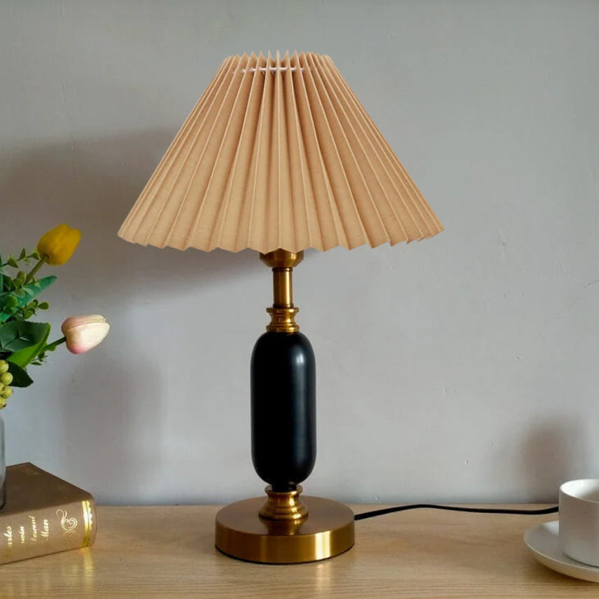 Retro Pleated Shade Column Base 1-Light Table Lamp