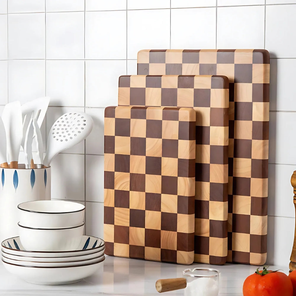Tabla de Cortar de Madera de Acacia Inspirada en Ajedrez