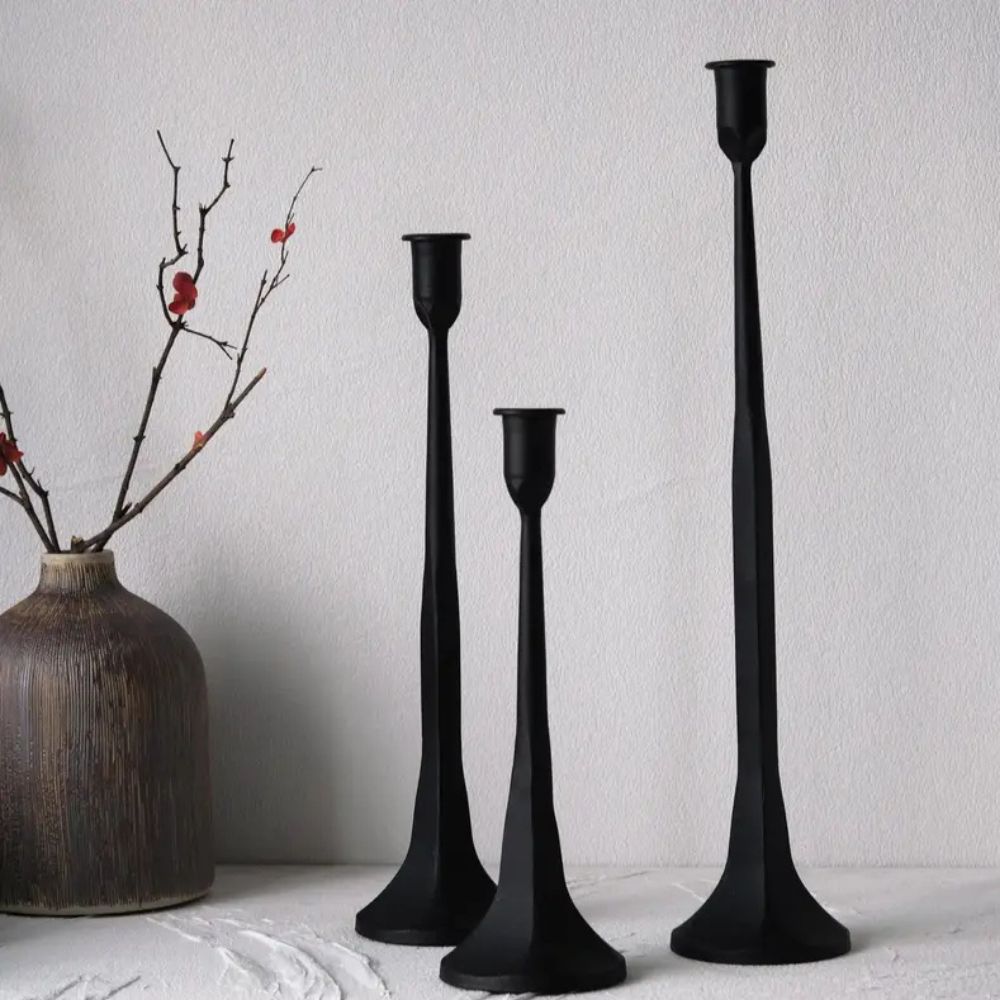 Portavelas de Vela Cónica de Hierro | Set de 3 Piezas