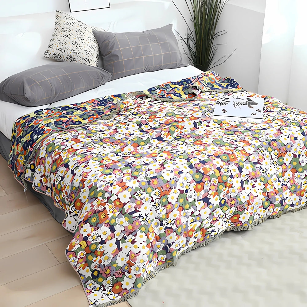 Couverture réversible en coton à franges Daisy Dreamer