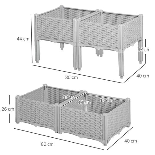 Raised Plastic Planter Box – Self-Draining Rattan-Style Design for Outdoor Gardening