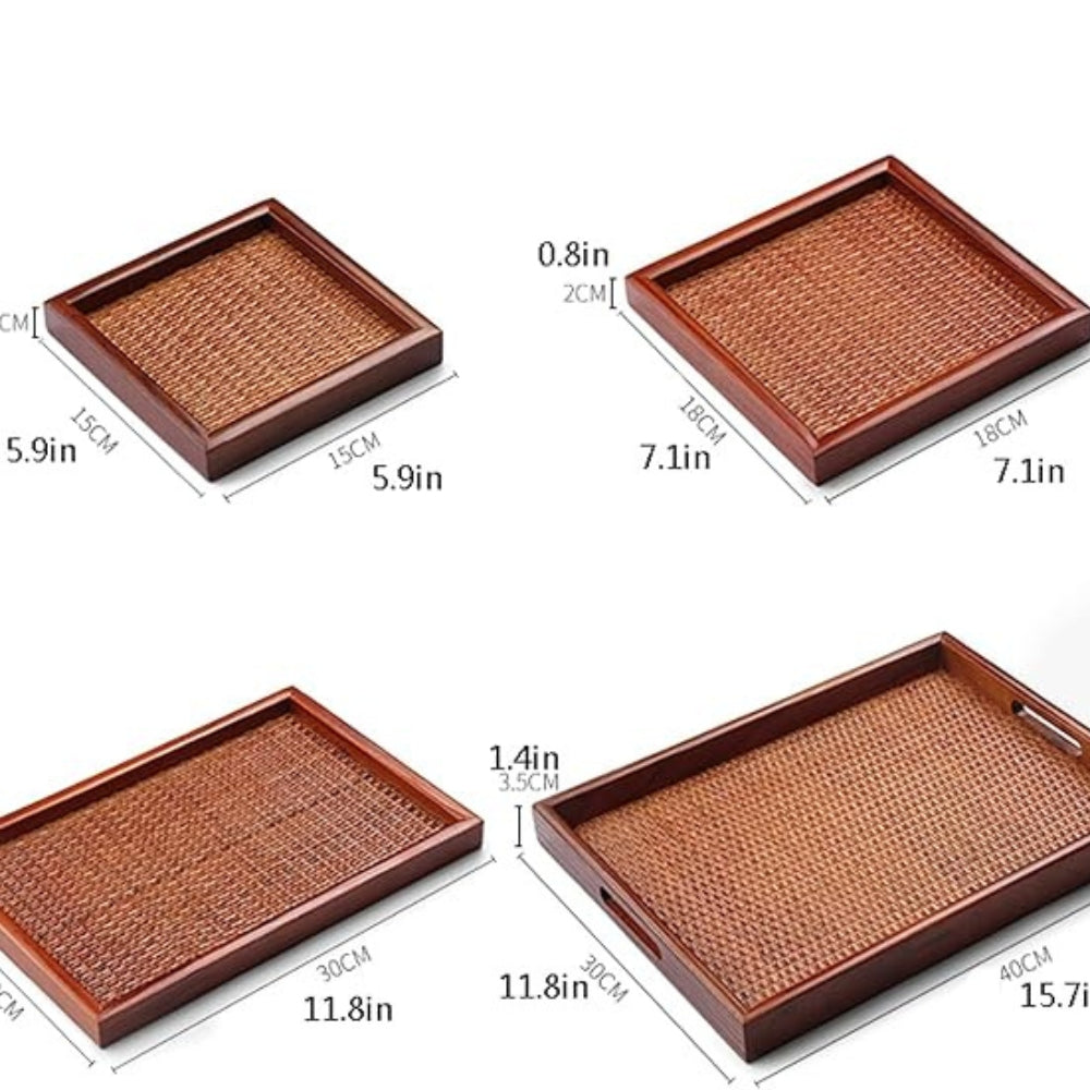 Bandeja Artesanal de Té de Madera y Ratán