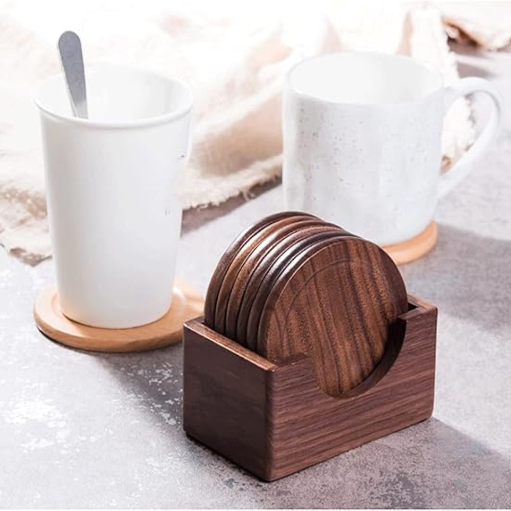 Juego de 6 Posavasos de Madera Estilo Japonés