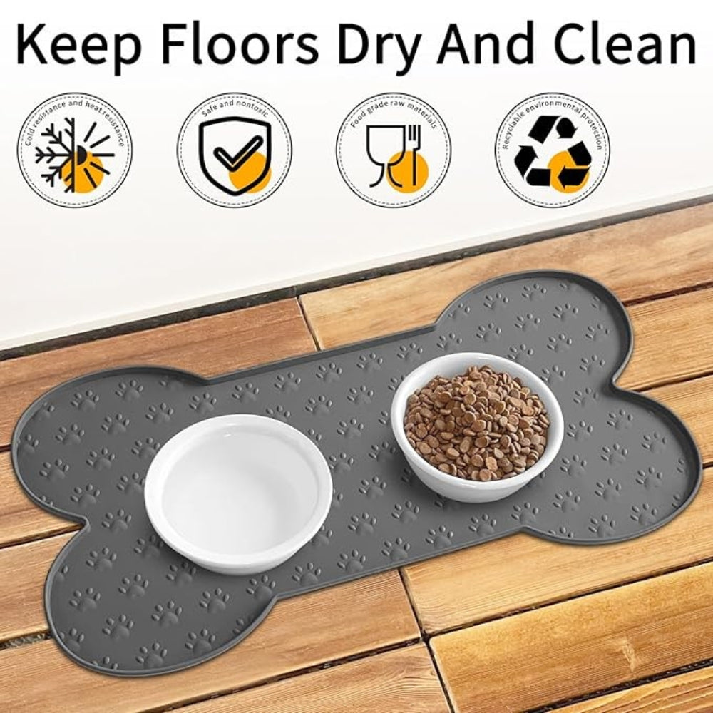 Alfombrilla para alimentación de mascotas de silicona en forma de hueso