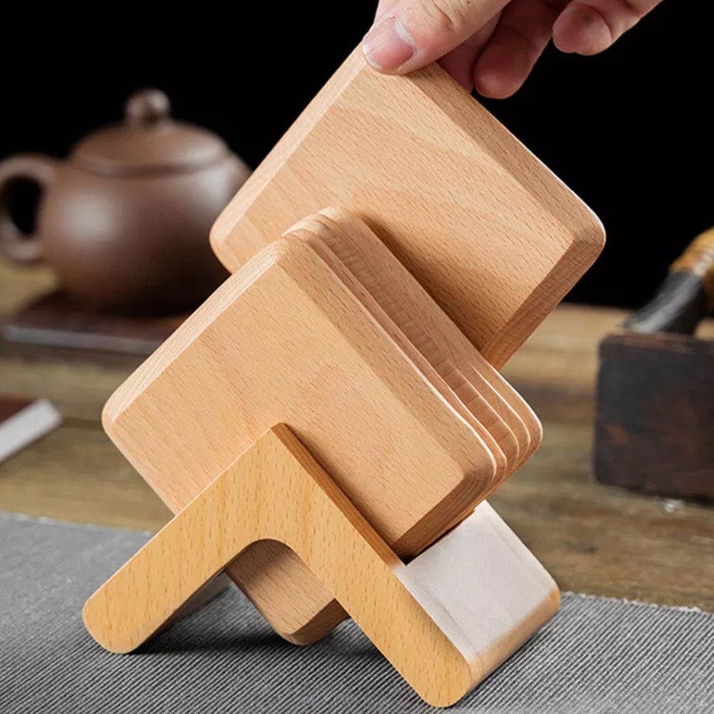 Schlankes Stapelbares Holzuntersetzer Set | 6-teilig