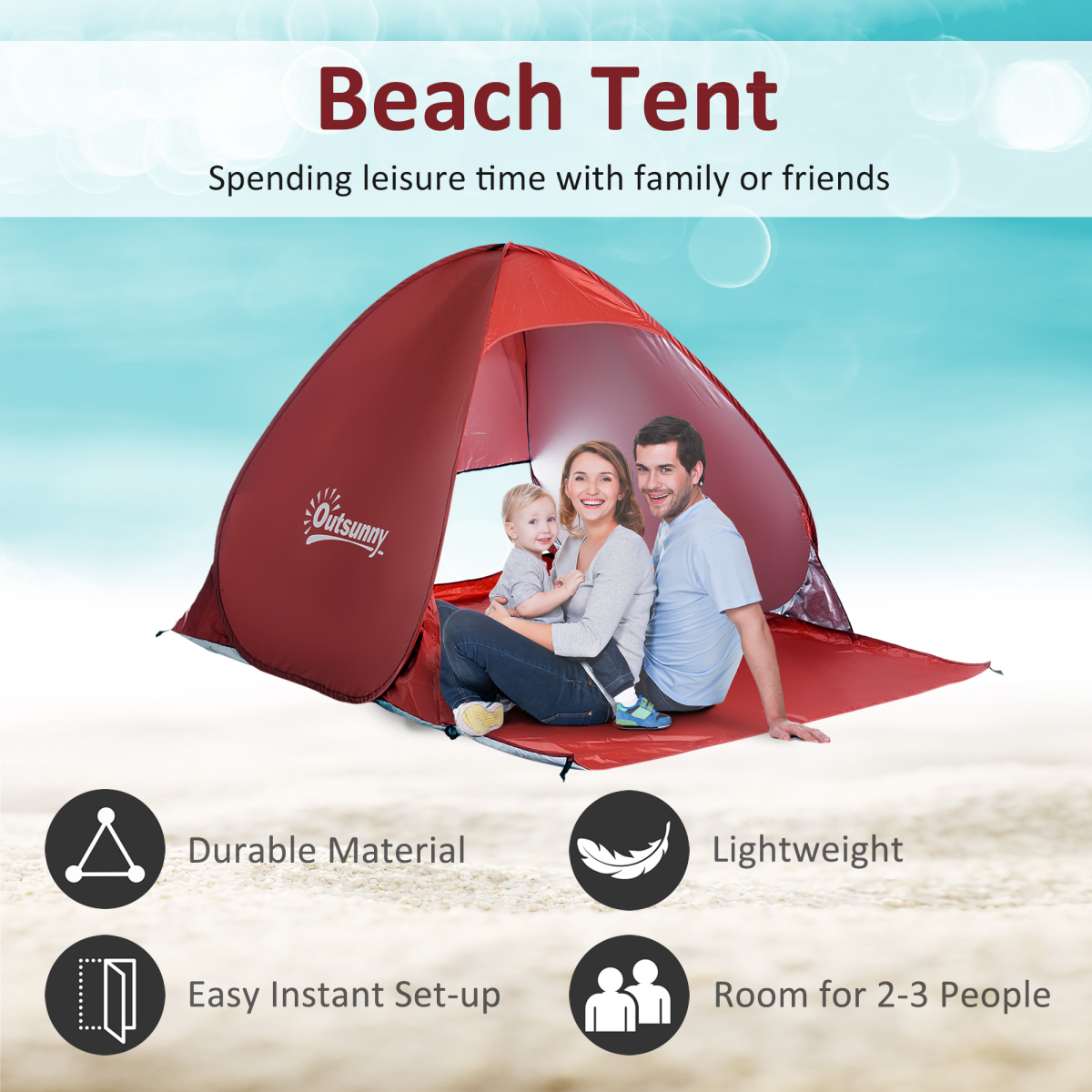 Pop-Up Beach Tent – 2-3 Person Sun Shelter with Ventilation & Carry Bag