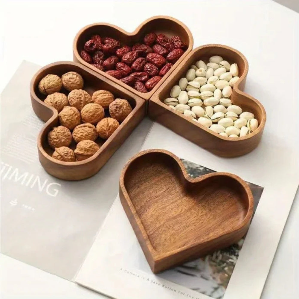 Colección Rústica de Bandejas de Bocadillos en Forma de Corazón | 4 piezas