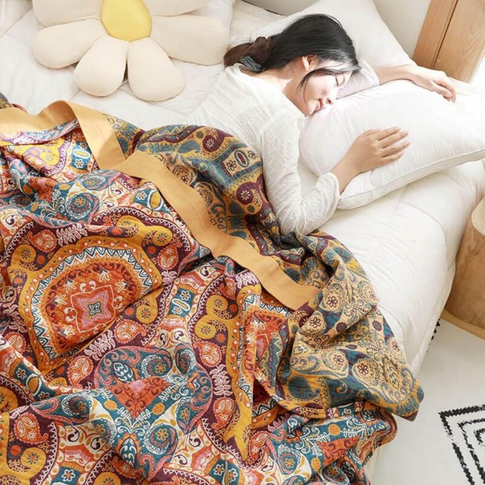 Sonnenaufgang Boho Wendbare Decke | 100% Baumwoll-Decke