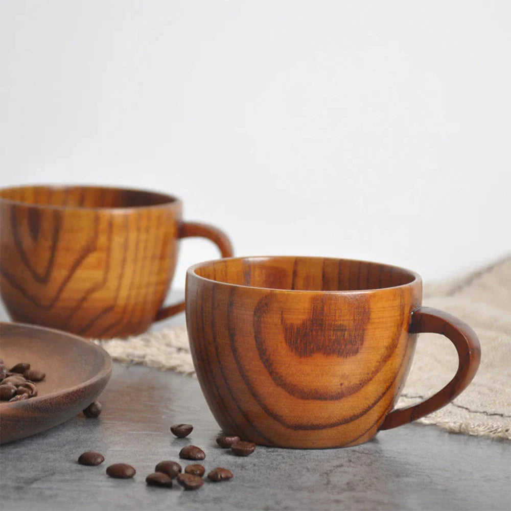 Tazas de Té Rústicas de Madera Natural con Asa (2 piezas)