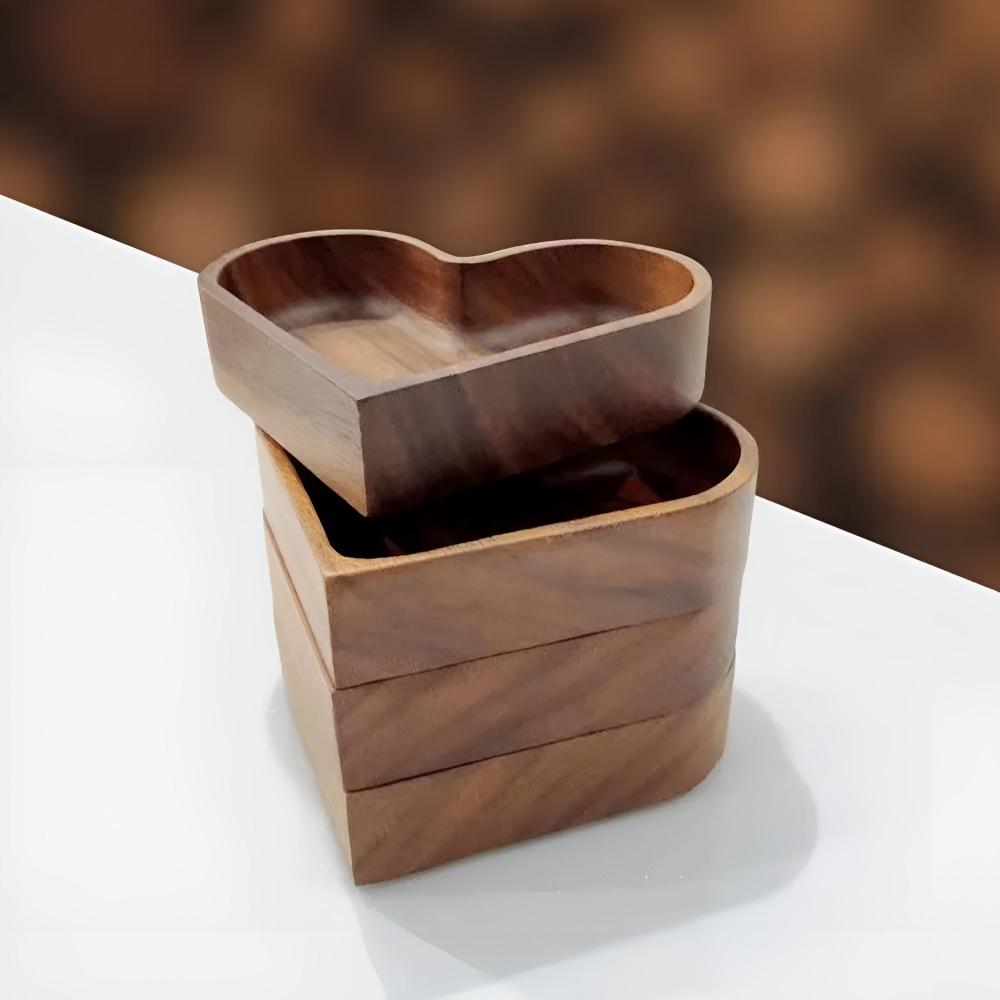 Bandeja de Bocadillos en Forma de Corazón de Madera | 4 piezas