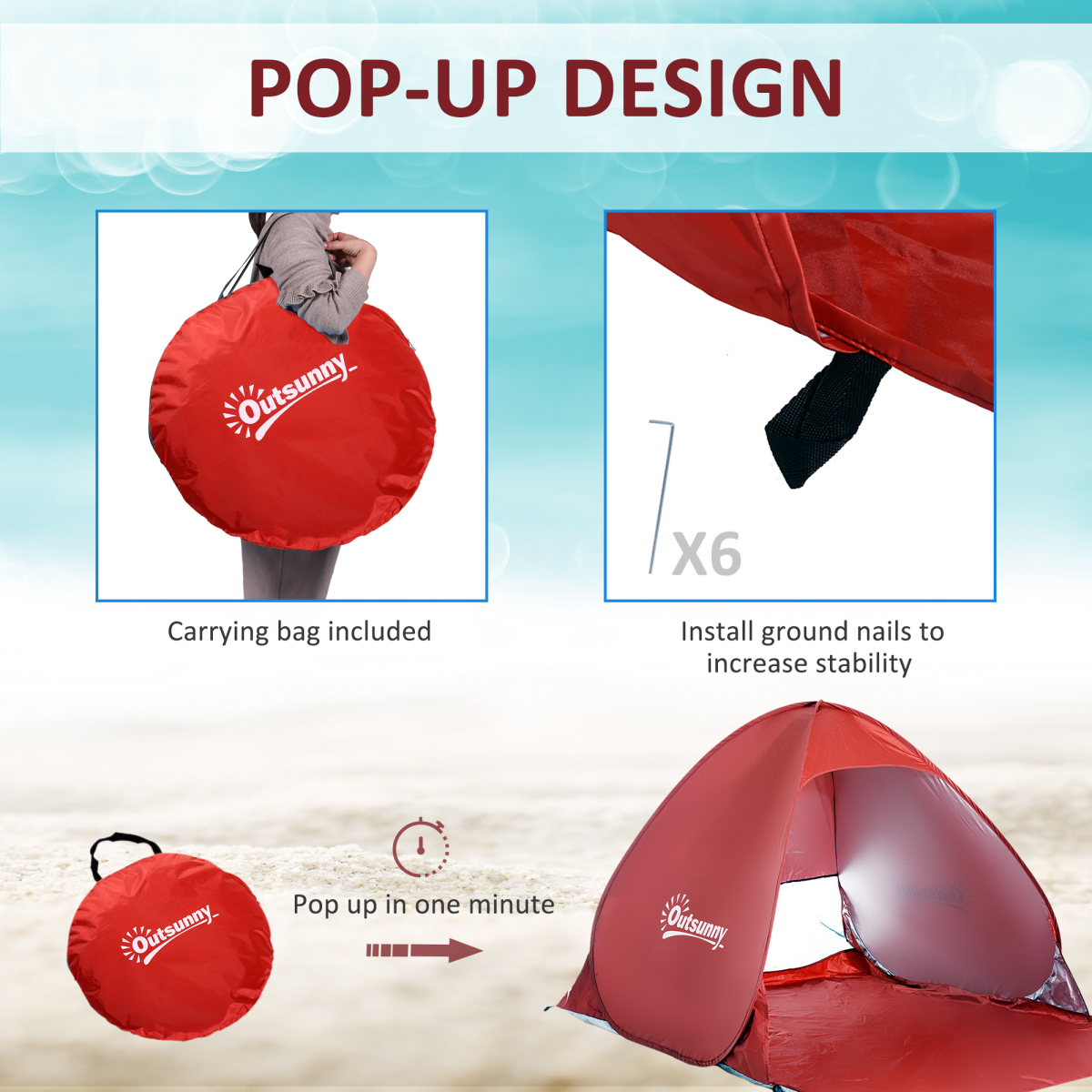 Pop-Up Beach Tent – 2-3 Person Sun Shelter with Ventilation & Carry Bag